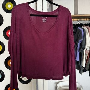 Aerie Soft & Sexy Long Sleeve Rib Knit V-neck top